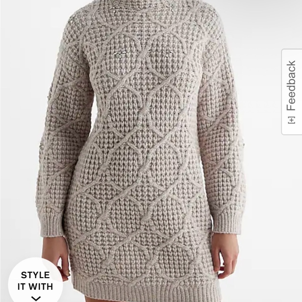 Express Textured Knit Sweater Dress - Cream